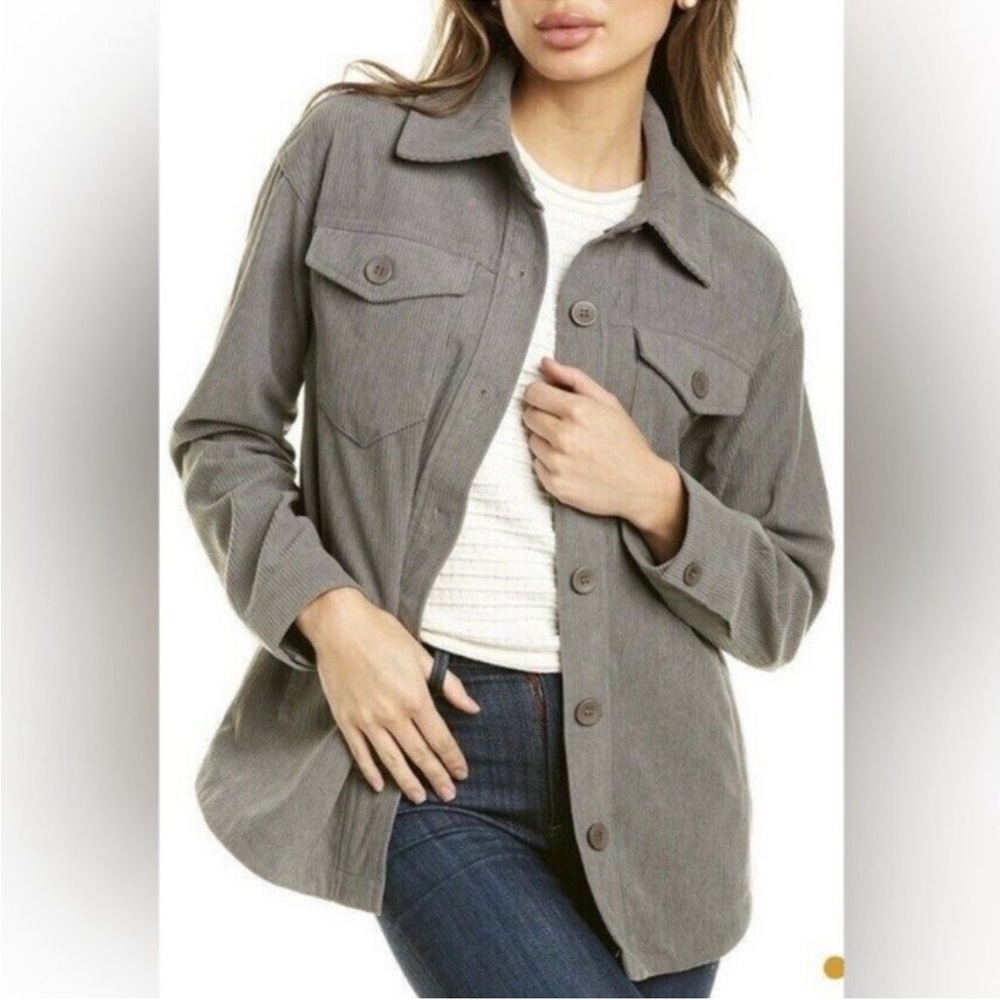 AVEC LES FILLES Gray Long Sleeve Corduroy Shirt Jacket Shacket
